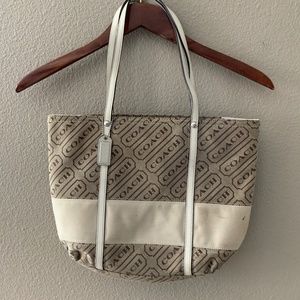 Coach Medium Tan & Cream Lozenge Tote Shoulder Bag 100% Authentic